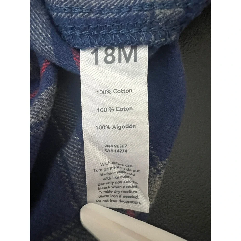 OshKosh Bgosh Baby Blue Plaid Flannel Button Front Bodysuit 18M (1050)